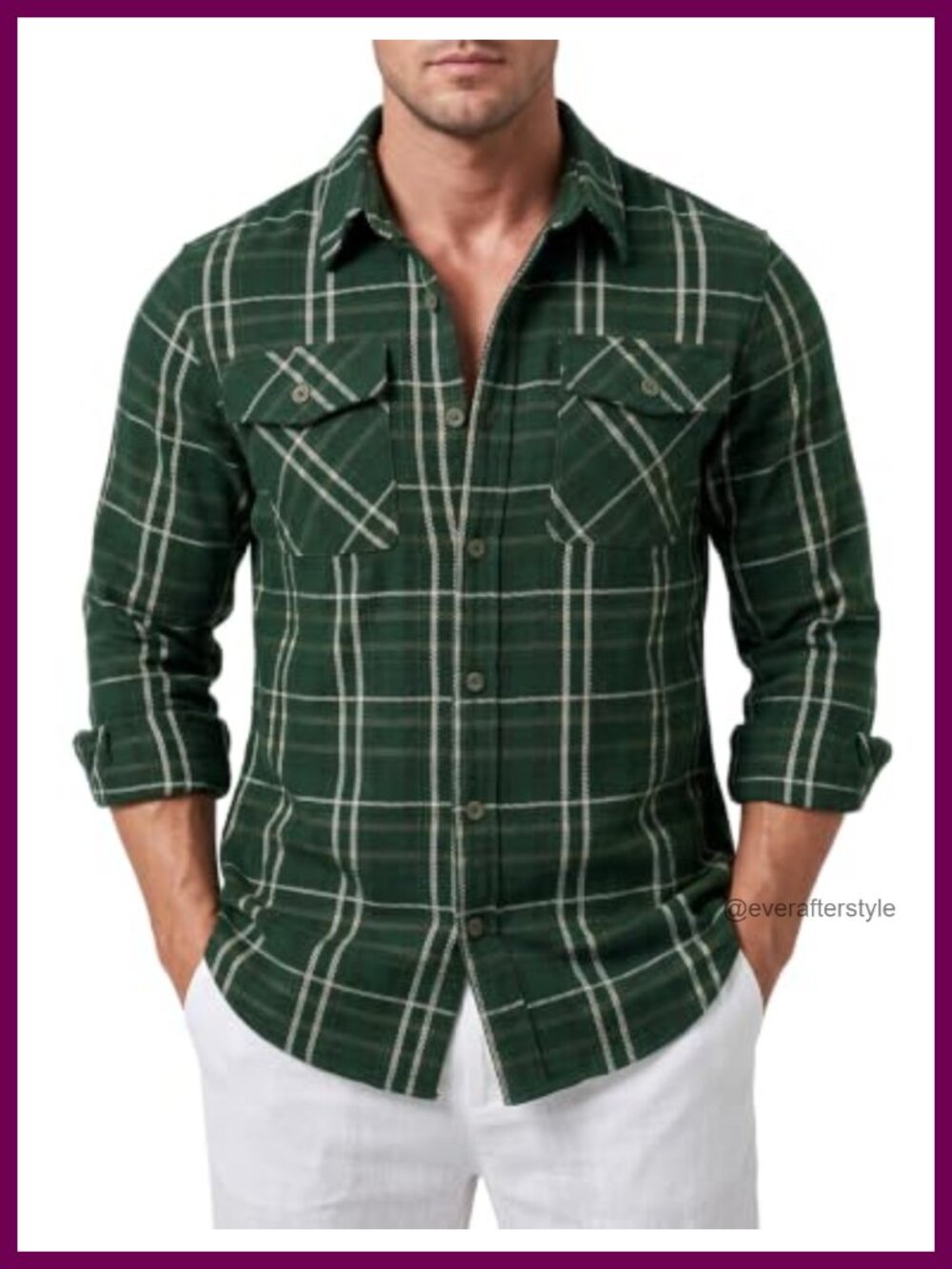 Men's Flannel Button Down Plaid Shacket Warm Western Cowboy Shirt